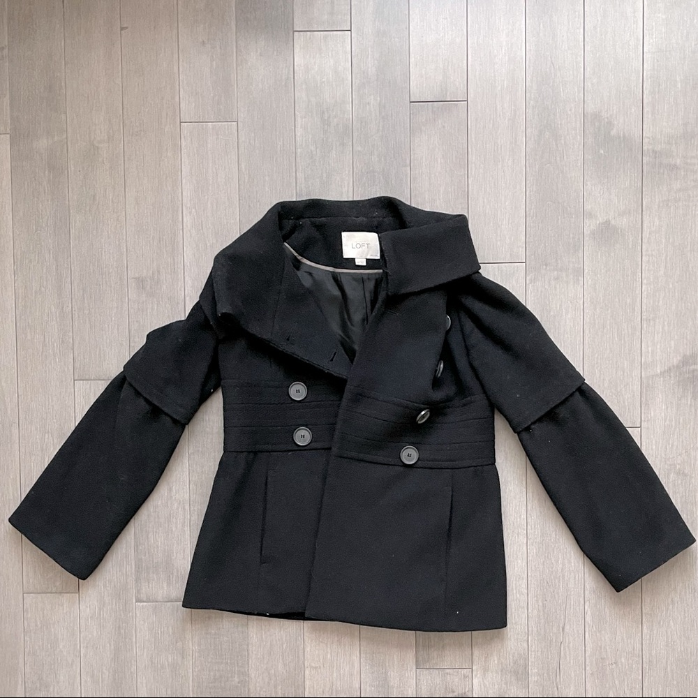 LOFT 00P short black wool coat with bell sleeves